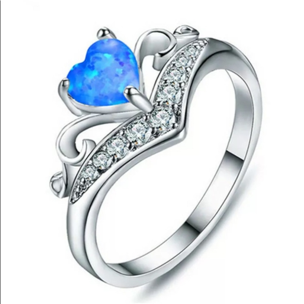 BRAND NEW .925S BLUE OPAL HEART RING - Picture 2 of 5
